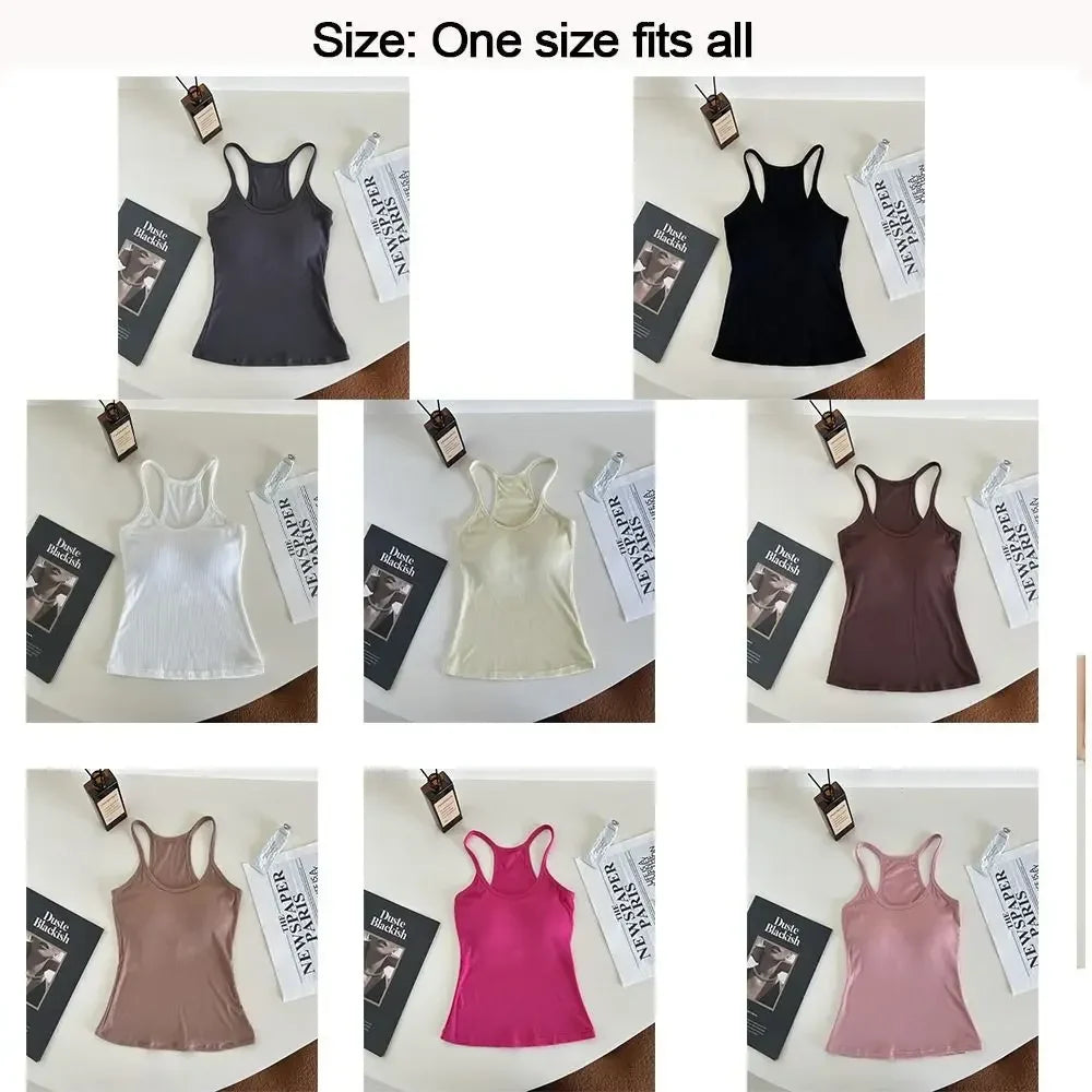 Women's Wire-Free Crop Camisole with Built-In Chest Pad Padded Crop Camisole Qme