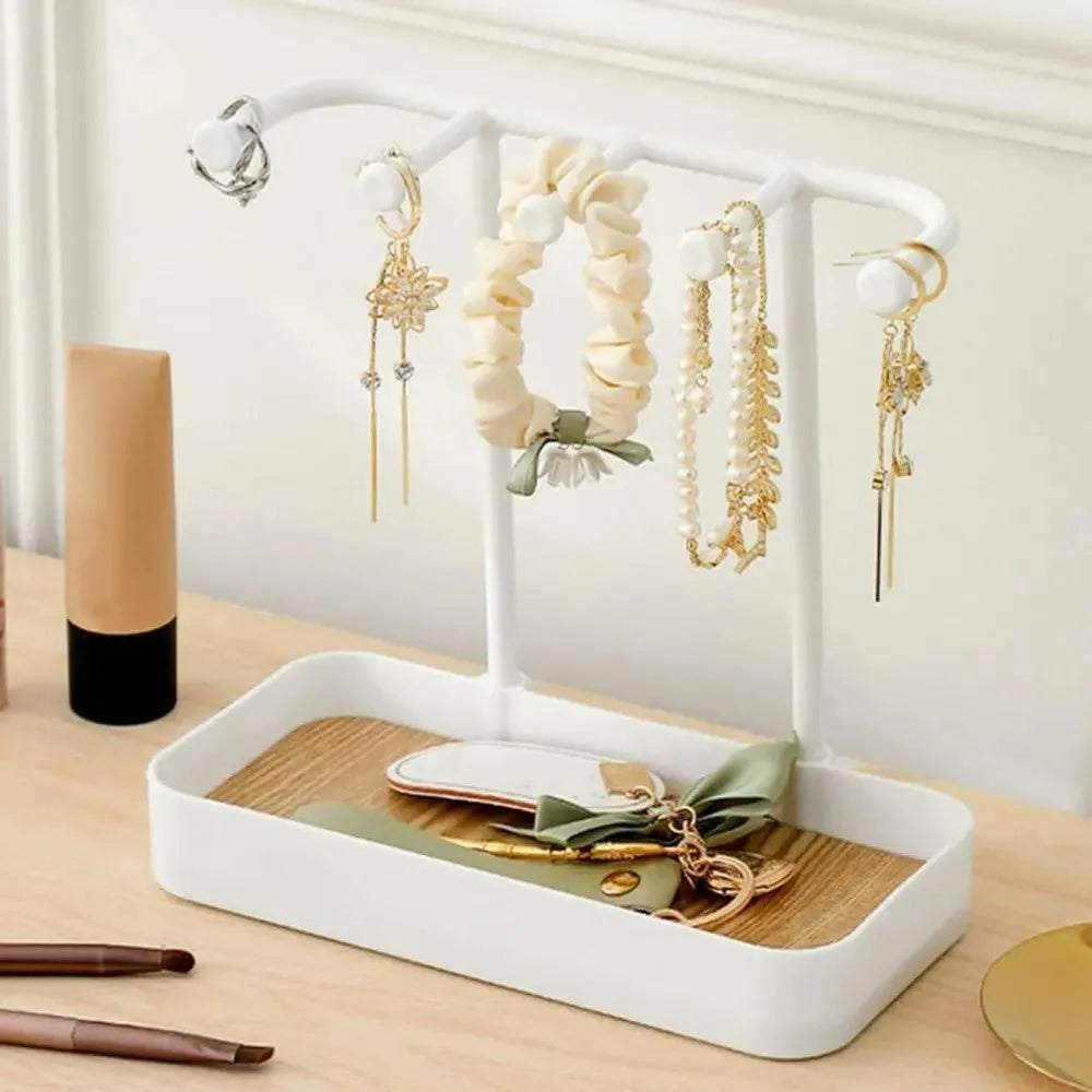 Multi-Tiered Jewelry Organizer Stand with Tray & Hooks Jewelry Organizer Stand Qme