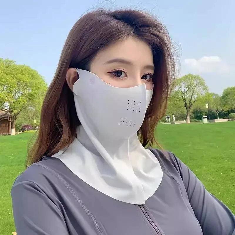 Women's UV Protection Ice Silk Neck Scarf & Face Cover UV Neck Scarf Qme grey