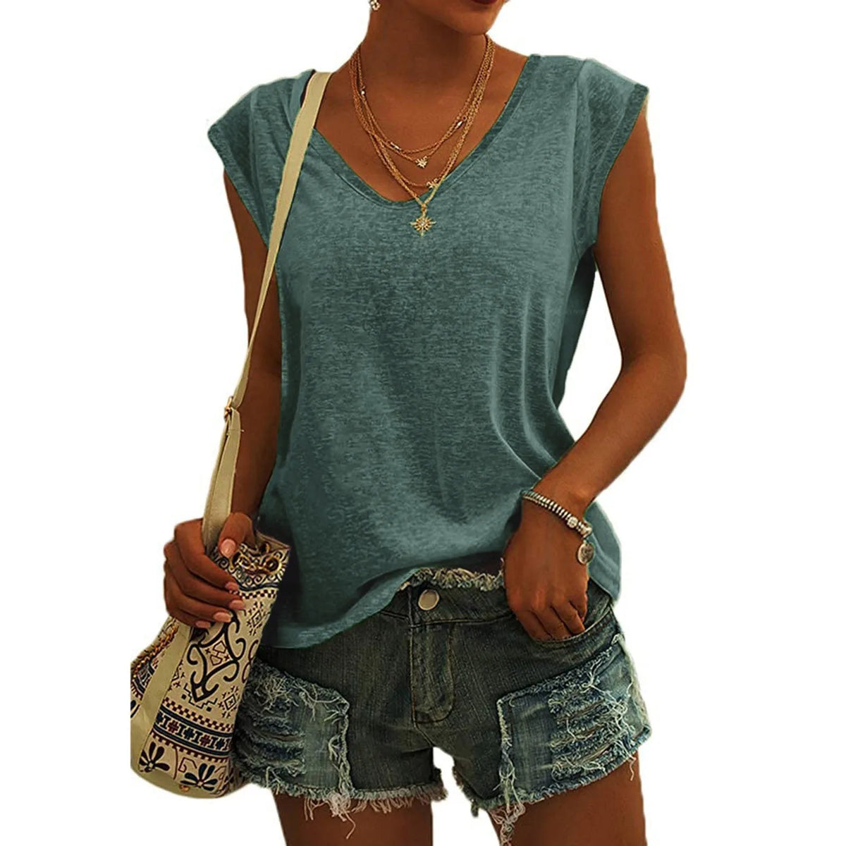 Women's Minimalist V-Neck Sleeveless Top | 12 Colors, S–XXL Sleeveless Tank Top Qme Green M