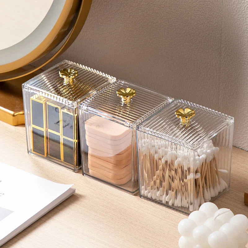 Clear Cotton Puff & Swab Storage Box – Bathroom Makeup Organizer Makeup Storage Jar Qme
