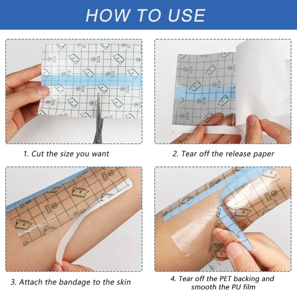 5M Waterproof PU Bandage Roll – Transparent & Stretchable Adhesive Bandage Roll Qme