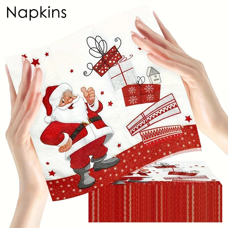 Christmas Santa Disposable Dinner Napkins – Pack of 20 or 40 Holiday Party Napkins Qme