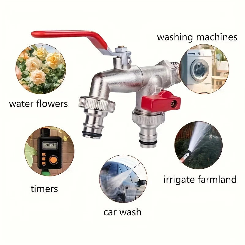 Dual Socket Garden Faucet Universal Threaded Metal Tap Garden Hose Faucet Qme