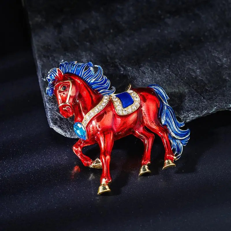 Rhinestone Running Horse Brooch – 4-Color Enamel Lapel Pin Enamel Brooch Pin Qme