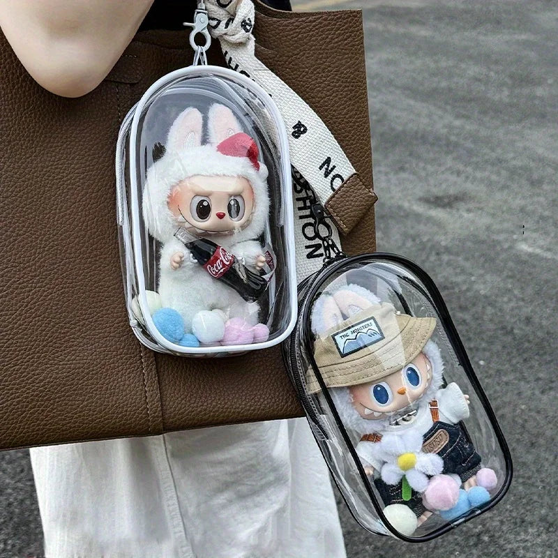 Labubu Dust Cover PVC Transparent Portable Storage Bag Collectible Figure Bag Qme