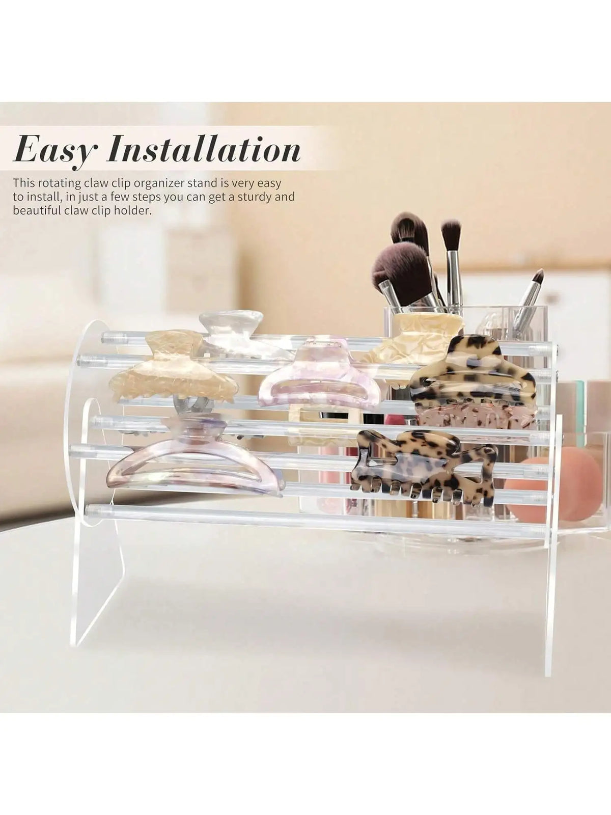 360° Rotating Acrylic Claw Clip Storage Rack & Hair Clip Holder Hair Clip Organizer Qme
