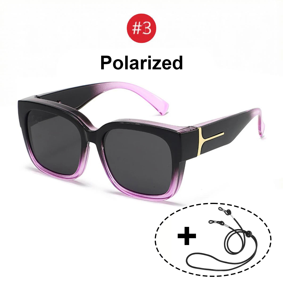 VOPHA Polarized UV400 Fit-Over Sunglasses – Square Unisex Fit-Over Sunglasses Qst Purple Black