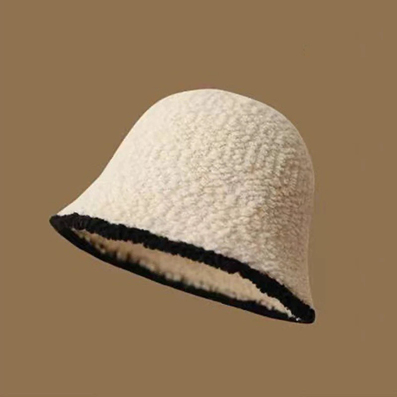 Women's Colorblock Knit Bucket Hat – Fleece Lined Winter Beanie Winter Bucket Hat Qst Beige