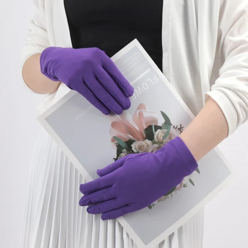 Women's Ceremonial Elastane Gloves – Elegant Solid Fashion Ceremonial Fashion Gloves Qme PURPLE
