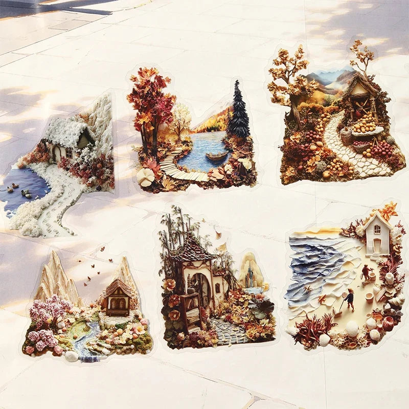 Fairy Tale House Scenery Stickers – Multi-Scene Collage Kit Craft Sticker Sheet Qme