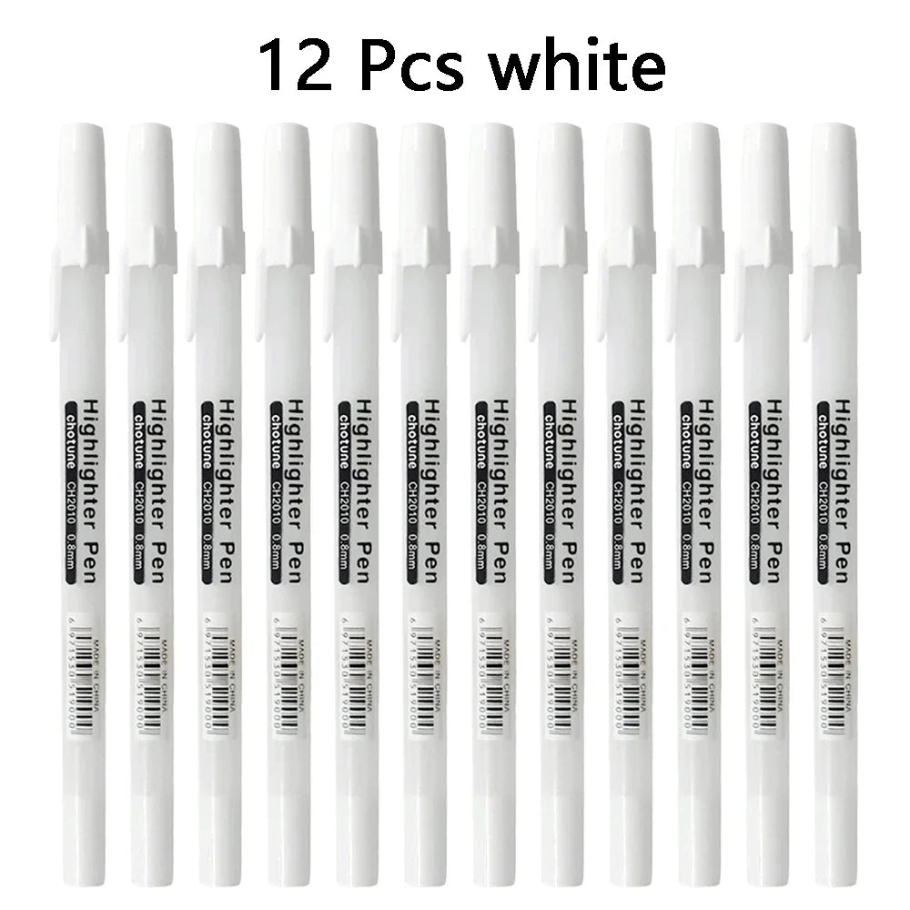 White Highlighter Pens for Art, Graffiti & Outlining | 12 or 20 Pack White Highlighter Pens Qme 12 Pcs white