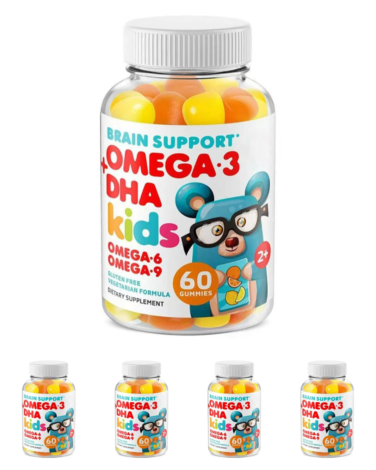 Kids Omega 3 DHA Gummies – Algae & Chia Oil, 60ct Vegetarian Kids Vitamin Gummies Qst 5botlles 300capsules