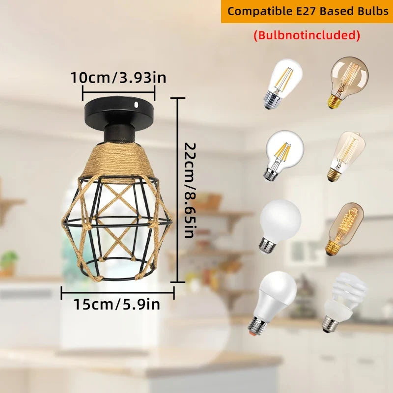 E27 Iron Cage Ceiling Light – Vintage Indoor Fixture Ceiling Light Fixture Qme black