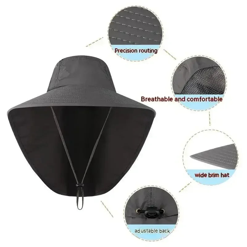 Wide Brim Sun Hat with Neck Flap – Unisex Outdoor Cap Wide Brim Sun Hat Qme