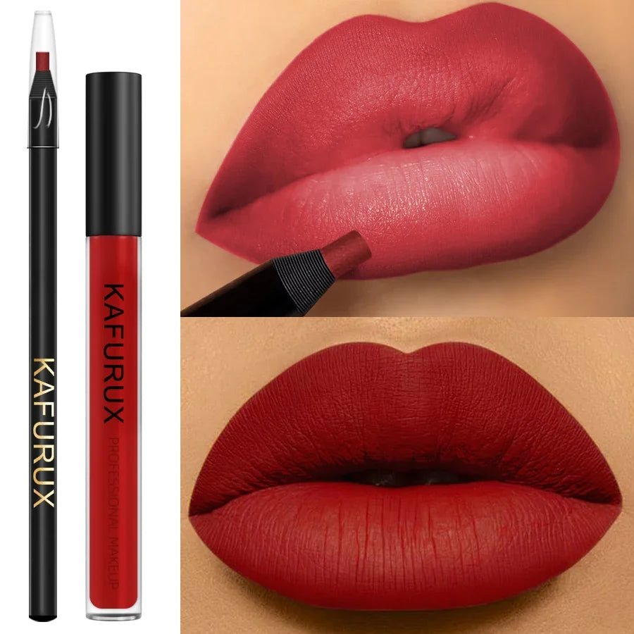 Matte Glaze Liquid Lipstick & Lip Liner Pen | Korean Makeup Liquid Lipstick Set Qme