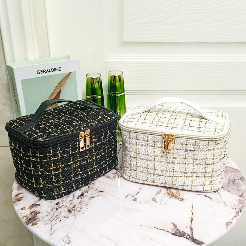 Double Layer Large Capacity Cosmetic Makeup Bag Organizer Cosmetic Organizer Bag Qme