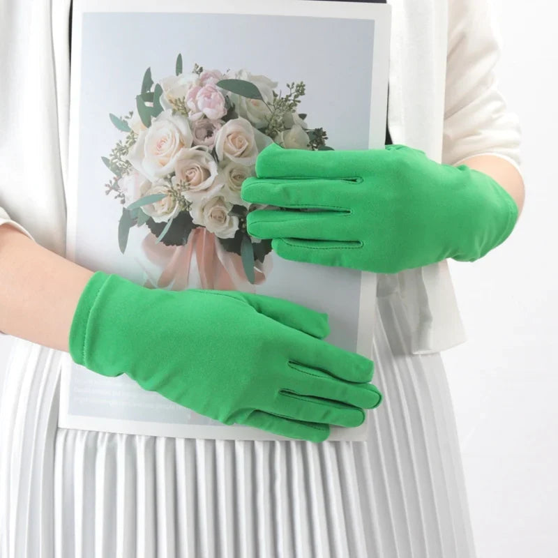 Women's Ceremonial Elastane Gloves – Elegant Solid Fashion Ceremonial Fashion Gloves Qme green