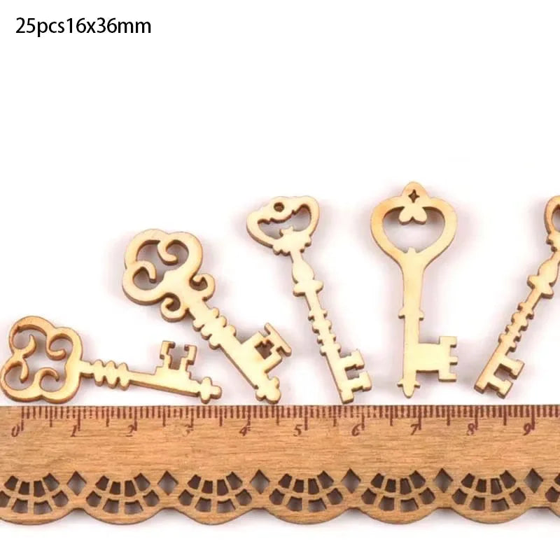 Wooden Key Pattern DIY Craft Ornaments – 25pcs Unfinished Wood Wooden Craft Ornaments Qme