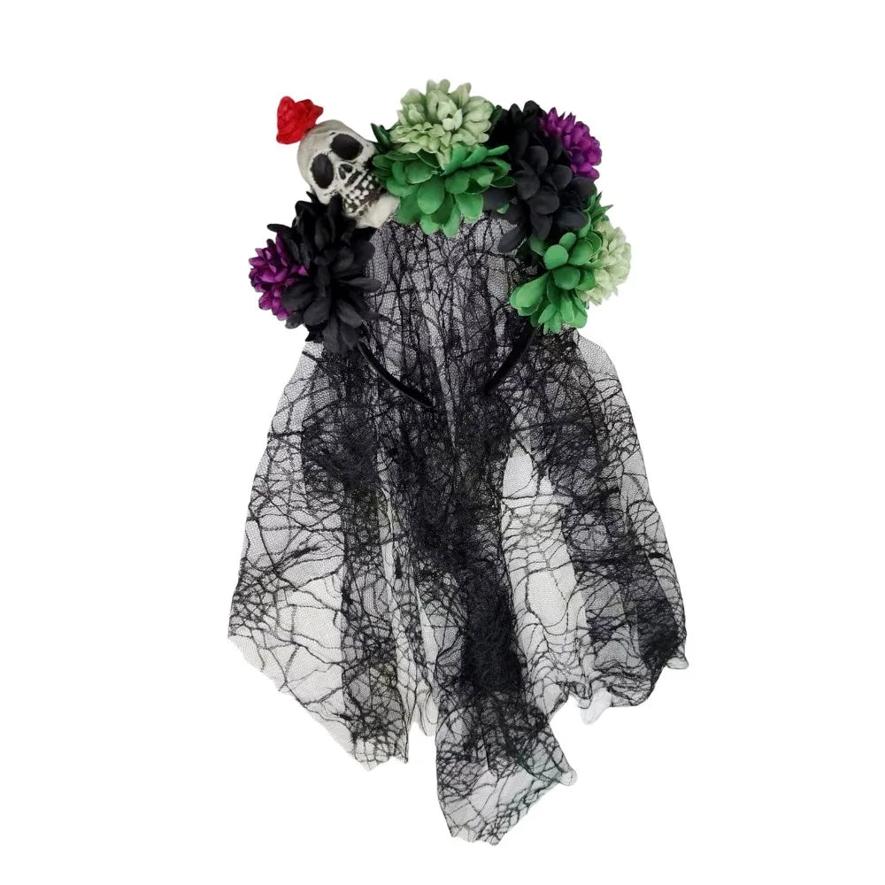 Halloween Flower Headband with Black Veil – 10 Colors Halloween Headband Qme Style 5