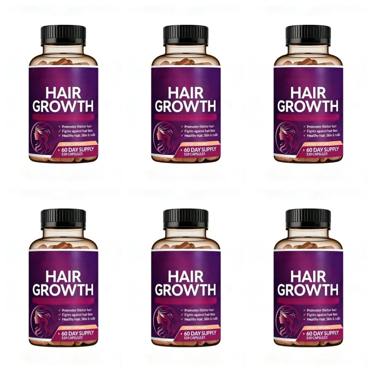 Hair Growth Vitamins – Biotin & Collagen, 120 Capsules Hair Growth Supplement Qst 6botlles 720capsules