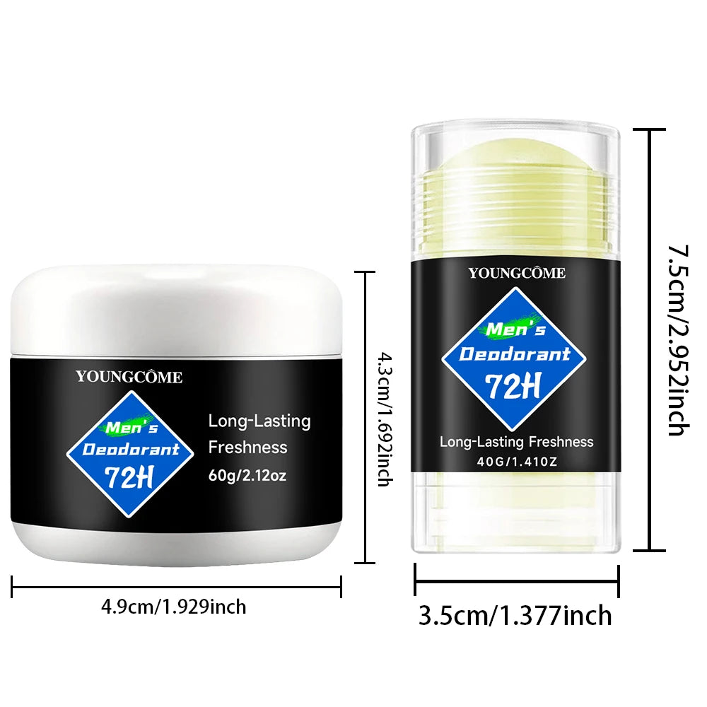 YOUNGCOME Men's 72H Deodorant Stick – Long-Lasting Freshness Men's Deodorant Stick Qst 60g-40g