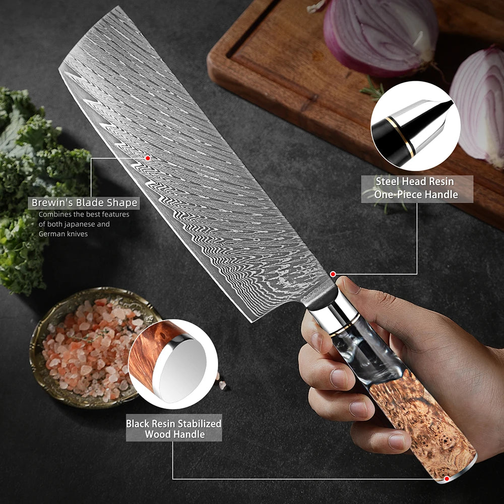 XITUO 7" Nakiri Knife – 67-Layer Damascus Steel Chef Knife Nakiri Chef Knife Qst