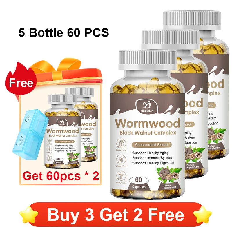 YIMIDUK Wormwood & Black Walnut Capsules 8050mg | Gut Health Herbal Supplement Qst 5x60pcs Best Offers