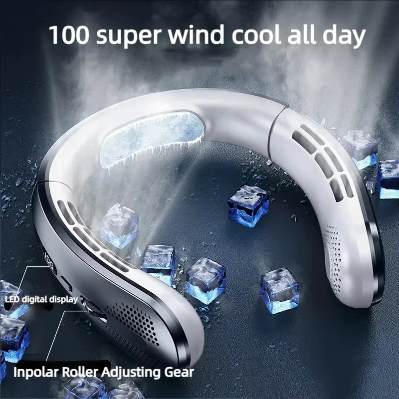 8000mAh Bladeless Neck Fan – USB Rechargeable, 100 Speeds Wearable Neck Fan Qst