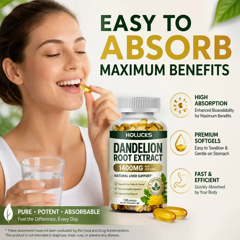 HOLUCKS Dandelion Root Extract Capsules – Liver & Digestive Support Herbal Supplement Qst