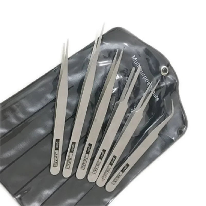 6-Piece Stainless Steel Precision Tweezers – Bent & Straight Precision Tweezers Set Qme
