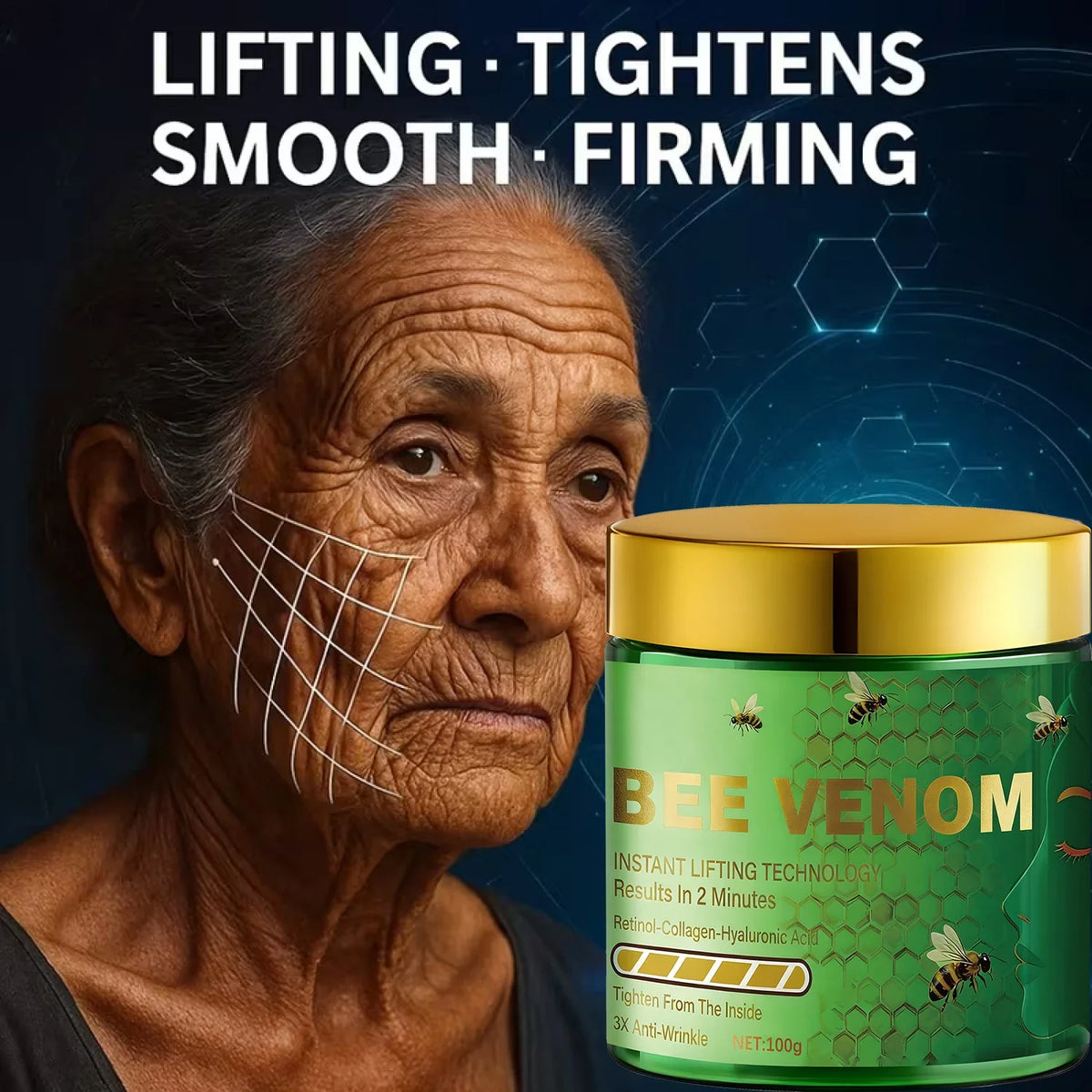 Bee Venom Instant Lifting Cream – Retinol & Collagen Anti-Wrinkle Face Cream Qme