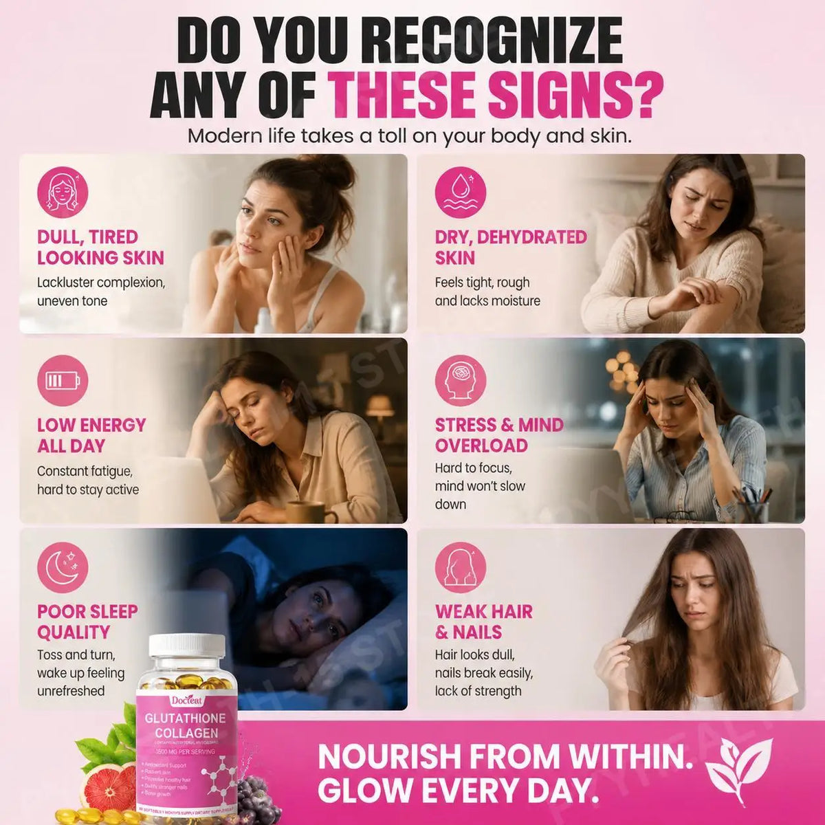 Glutathione Collagen Softgels – Vitamin C, E & Hyaluronic Acid 60ct Beauty Supplement Softgels Qst