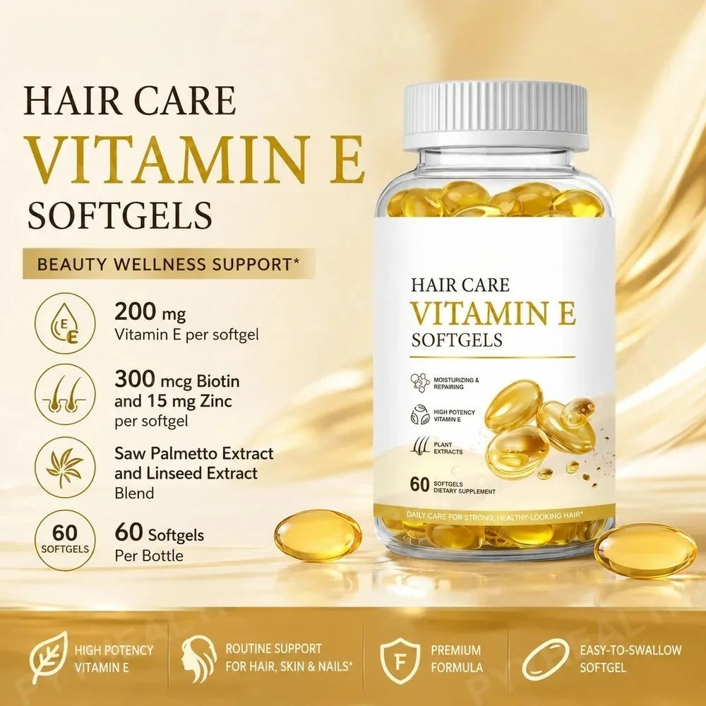 Vitamin E Softgels with Biotin & Zinc – Hair, Skin & Nails Hair & Nail Supplement Qst
