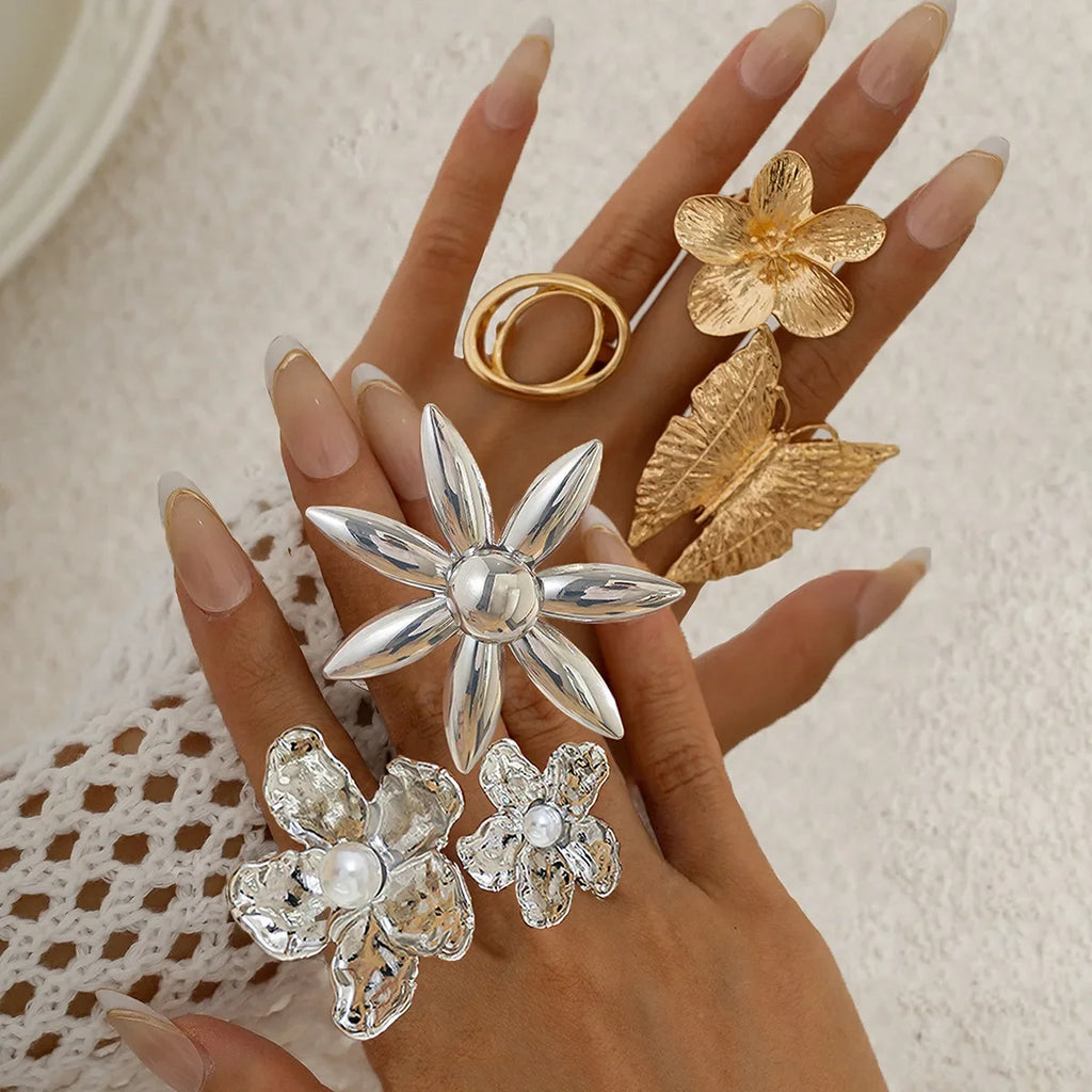 Boho Butterfly Flower Rings for Women – 5 Styles Adjustable Boho Statement Ring Qme