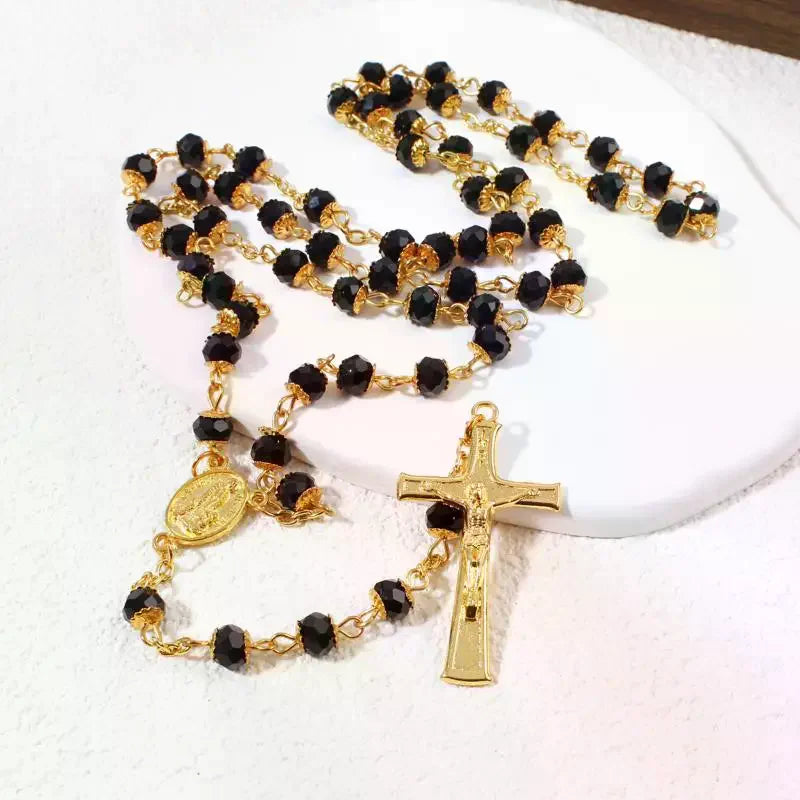 St. Benedict Catholic Cross Pendant Necklace – Black Stone Pendant Necklace Qme