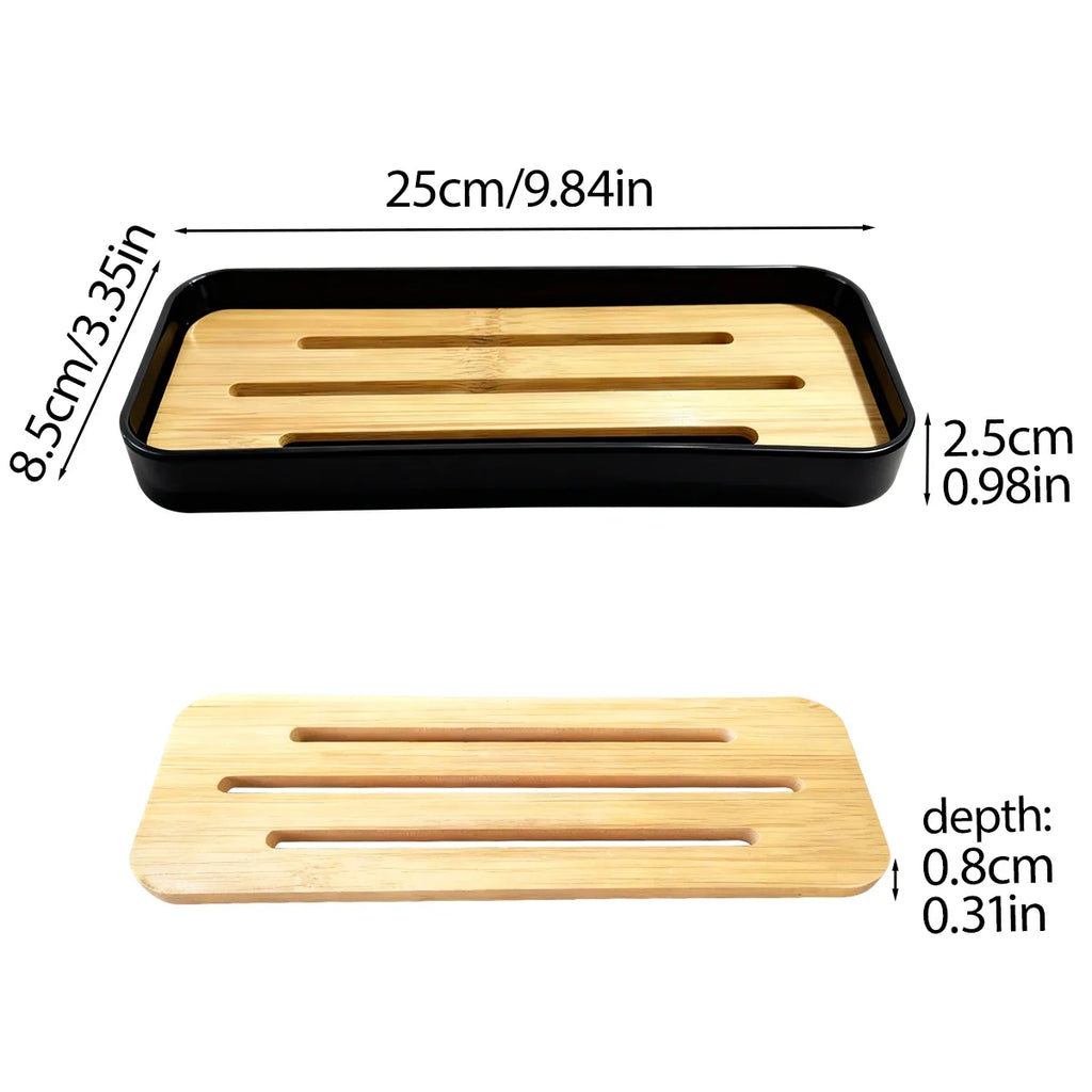 Bamboo Soap Dish & Bottles Holder Tray | Countertop Organizer Bathroom Organizer Tray Qme