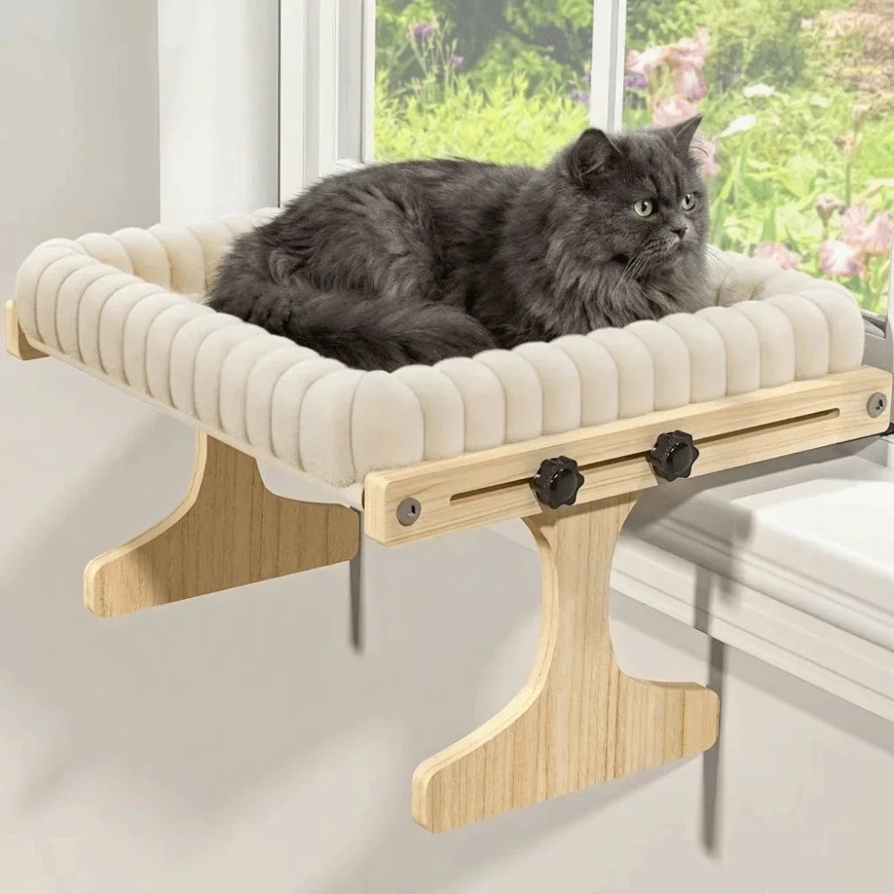 Adjustable Cat Window Perch – Wooden Frame & Detachable Cushion Cat Window Perch Qme