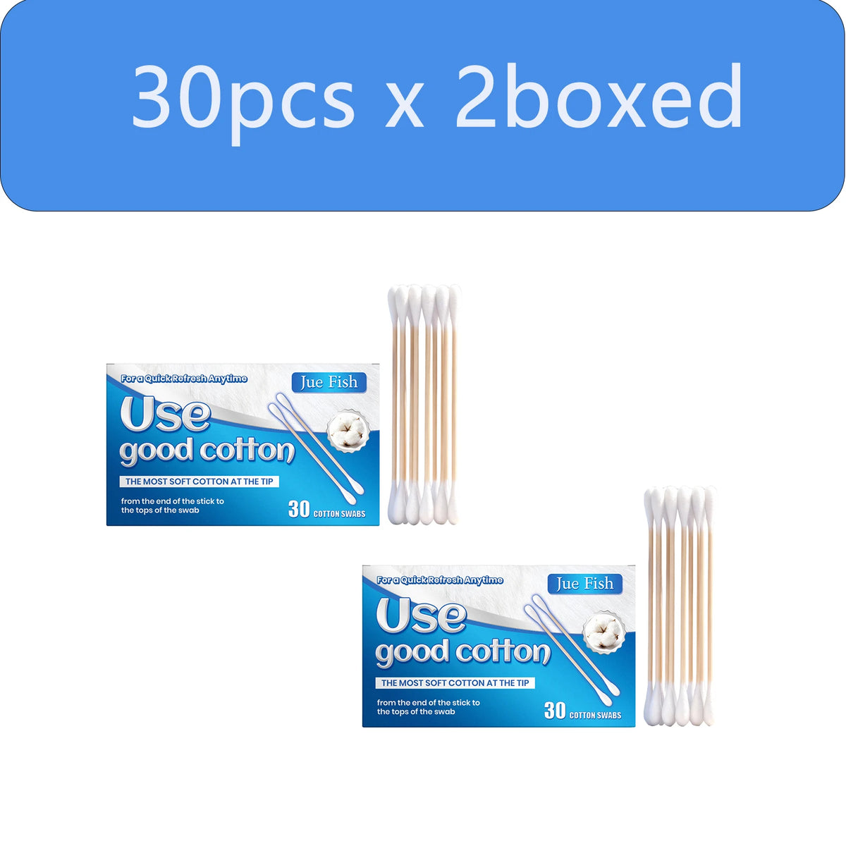 Double-Headed Multifunctional Cotton Swabs – Makeup & Ear Care Cotton Swabs Qst 30pcs x 2boxed