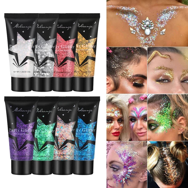 Multi-Colored Glitter Makeup – Waterproof, 8 Shades | Qme Glitter Makeup Qme