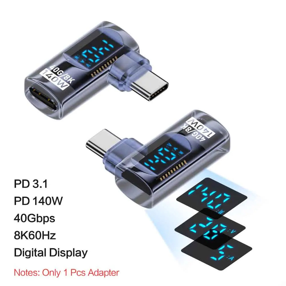 USB4 Type-C Adapter 40Gbps 140W 90° Thunderbolt 3 Connector USB-C Cable Adapter Qme blue Transparent