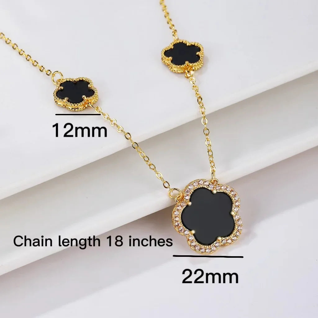 18K Gold Plated Five-Leaf Clover Necklace | Women's Gift Pendant Necklace Qme