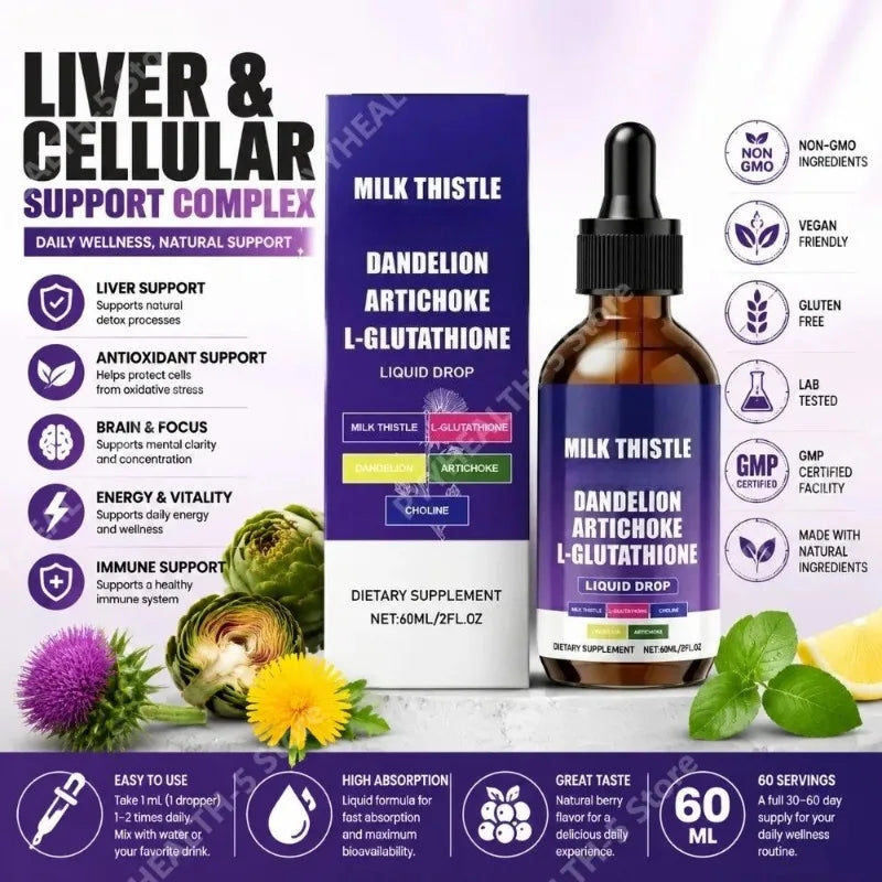 Docteat Milk Thistle & Dandelion Herbal Drops 60ml | USA Made Herbal Supplement Drops Qst