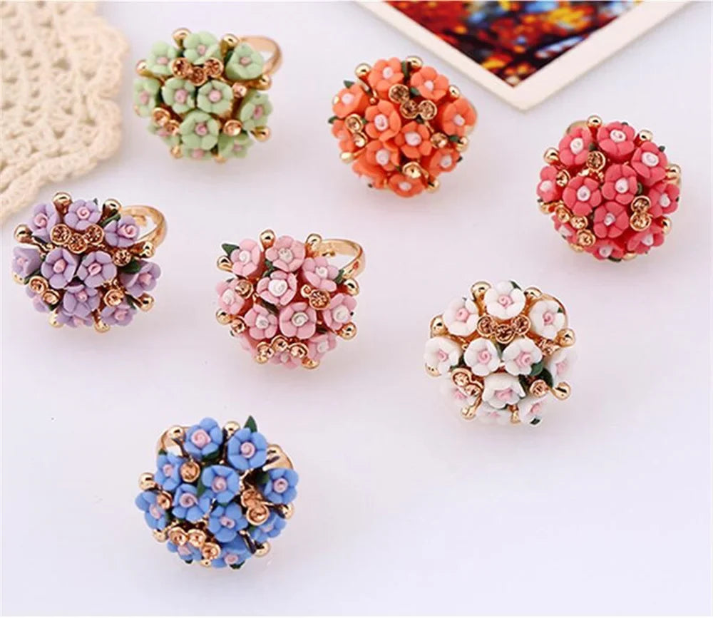 Jingdezhen Ceramic Flower Ring – Adjustable Women's Ring Ceramic Fashion Ring Qme