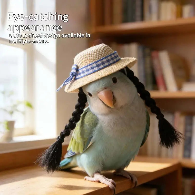 Pet Parrot Braid Wig Hat – 15 Colors | Bird & Hamster Costume Pet Costume Hat Qme