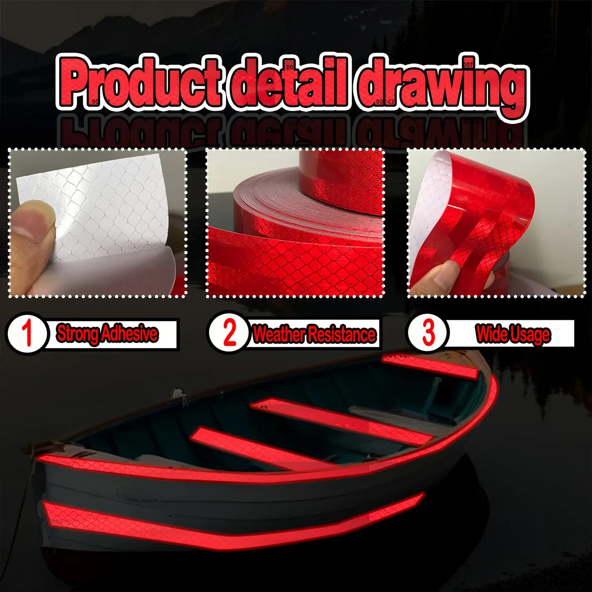 Red DOT-C2 Reflective Tape – Waterproof Vehicle Safety Strip Reflective Safety Tape Qme