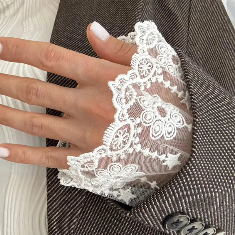 White Lace Detachable Cuffs – Ruffle Elbow Sleeve Covers Detachable Sleeve Cuffs Qme