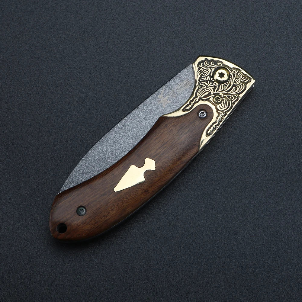 XUANTENG Damascus D2 Steel Folding Knife – Wooden Handle Camping Folding Camping Knife Qst