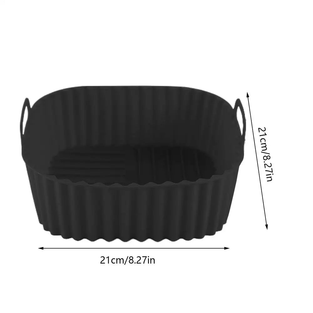 Silicone Square Air Fryer Liner Non-Stick Baking Tray 8.27" Silicone Air Fryer Liner Qme Black