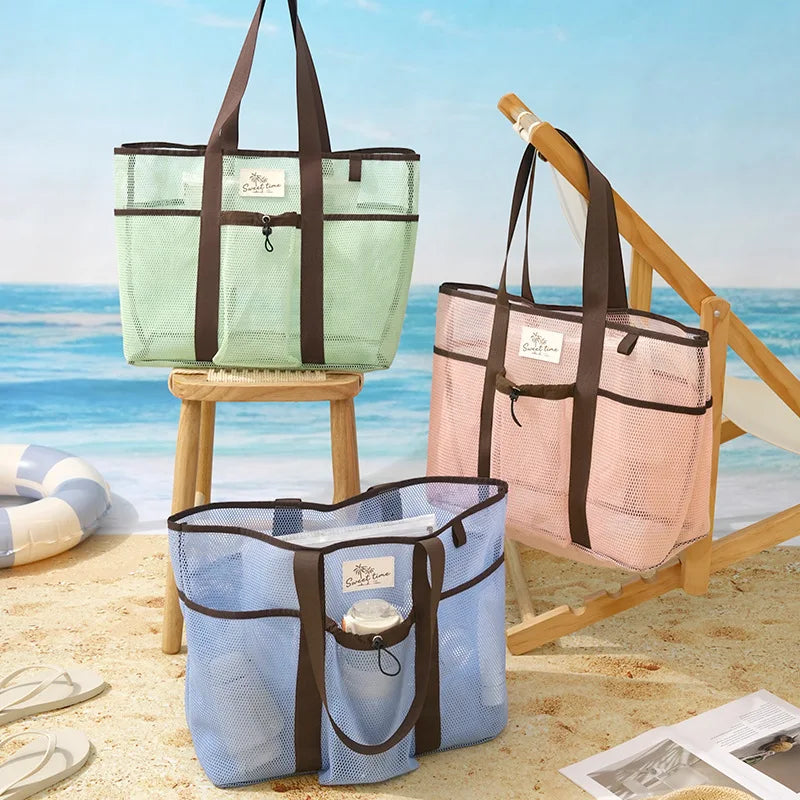 Mesh Beach Tote Bag – Large Capacity Gym & Travel Handbag Mesh Beach Tote Bag Qme